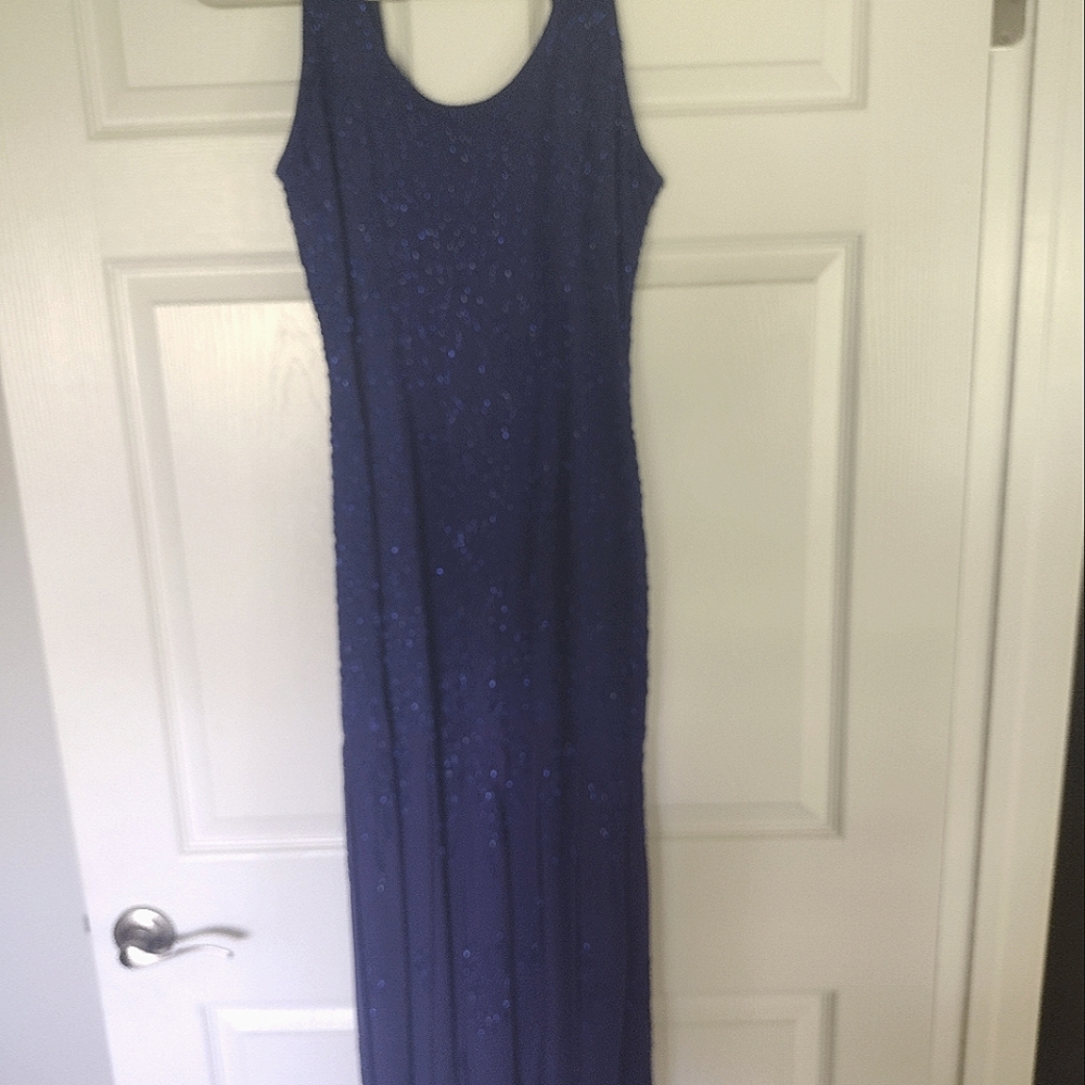 Carmen Marc Valvo Blue Sequined Gown Size S